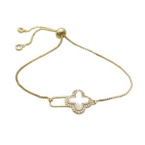 Copper Bracelet White Shell Cross Adjustable Gold Plated, approx 15-23mm, 22cm length [FN34060]