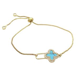 Copper Bracelet Blue Turquoise Cross Adjustable Gold Plated, approx 15-23mm, 22cm length [FN34061]