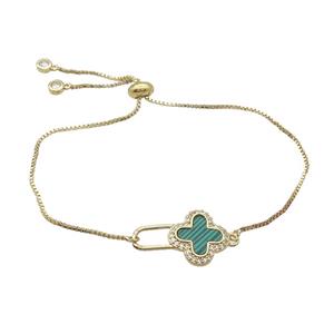 Copper Bracelet Green Malachite Cross Adjustable Gold Plated, approx 15-23mm, 22cm length [FN34063]