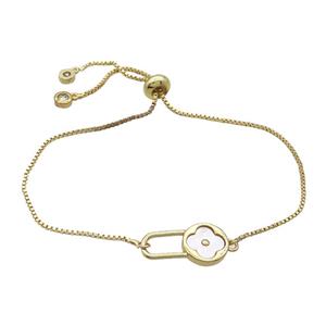 Copper Bracelet White Shell Clover Adjustable Gold Plated, approx 10-18mm, 22cm length [FN34065]