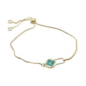 Copper Bracelet Green Malachite Clover Adjustable Gold Plated, approx 10-18mm, 22cm length [FN34067]