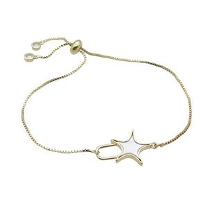 Copper Bracelet White Shell Star Adjustable Gold Plated, approx 16.5-22mm, 22cm length [FN34068]