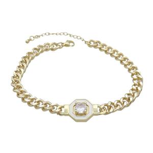 Copper Bracelet Pave Crystal White Enamel Gold Plated, approx 14mm, 7mm, 21-26cm length [FN34073]