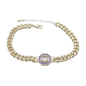 Copper Bracelet Pave Crystal Lavender Enamel Gold Plated, approx 14mm, 7mm, 21-26cm length [FN34075]