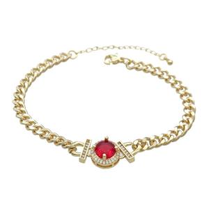 Copper Bracelet Pave Red Crystal Gold Plated, approx 14mm, 7mm, 21-26cm length [FN34080]