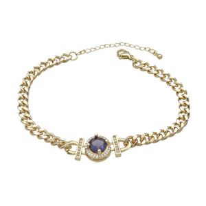 Copper Bracelet Pave Purple Crystal Gold Plated, approx 14mm, 7mm, 21-26cm length [FN34081]