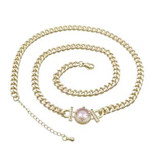 Copper Necklace Pave Pink Crystal Gold Plated, approx 14mm, 7mm, 47-52cm length [FN34082]
