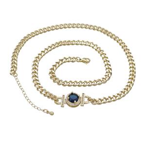 Copper Necklace Pave Blue Crystal Gold Plated, approx 14mm, 7mm, 47-52cm length [FN34084]
