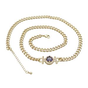 Copper Necklace Pave Purple Crystal Gold Plated, approx 14mm, 7mm, 47-52cm length [FN34085]