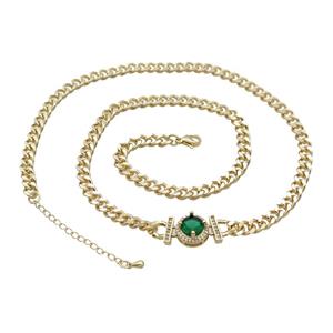 Copper Necklace Pave Green Crystal Gold Plated, approx 14mm, 7mm, 47-52cm length [FN34087]