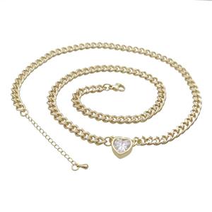 Copper Necklace Pave Clear Crystal Heart Gold Plated, approx 11mm, 7mm, 47-52cm length [FN34104]