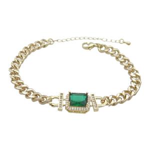 Copper Bracelet Pave Green Crystal Rectangle Gold Plated, approx 11-13mm, 5.5mm, 21-26cm length [FN34111]