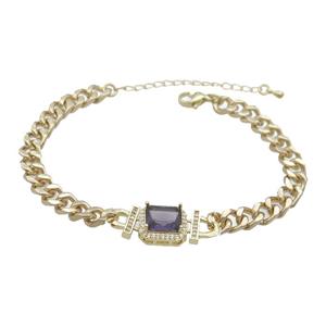 Copper Bracelet Pave Purple Crystal Rectangle Gold Plated, approx 11-13mm, 5.5mm, 21-26cm length [FN34112]