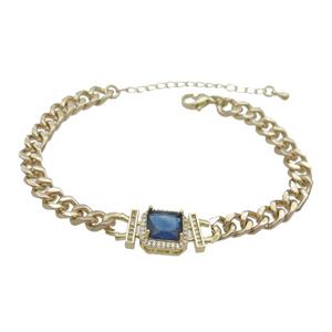 Copper Bracelet Pave Blue Crystal Rectangle Gold Plated, approx 11-13mm, 5.5mm, 21-26cm length [FN34113]