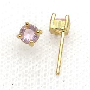 Copper Stud Earring Pave Zircon Pink Crystal Gold Plated, approx 4mm [FN34124]