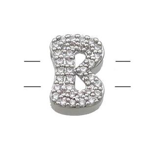 Copper Alphabet Beads Pave Zircon Letter-B 2holes Platinum Plated, approx 10-13mm [FN34147]