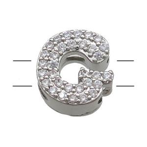 Copper Alphabet Beads Pave Zircon Letter-G 2holes Platinum Plated, approx 10-13mm [FN34152]