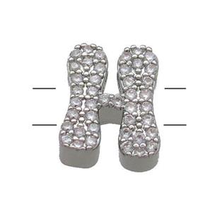 Copper Alphabet Beads Pave Zircon Letter-H 2holes Platinum Plated, approx 10-13mm [FN34153]