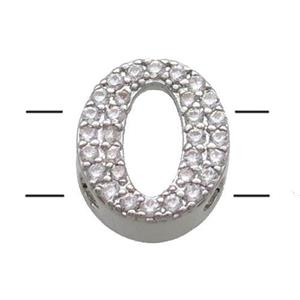 Copper Alphabet Beads Pave Zircon Letter-O 2holes Platinum Plated, approx 10-13mm [FN34160]