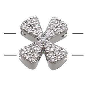 Copper Alphabet Beads Pave Zircon Letter-X 2holes Platinum Plated, approx 10-13mm [FN34169]