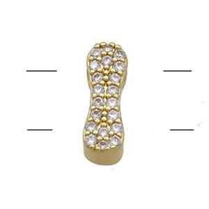 Copper Alphabet Beads Pave Zircon Letter-I 2holes Gold Plated, approx 10-13mm [FN34181]