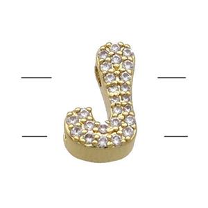 Copper Alphabet Beads Pave Zircon Letter-J 2holes Gold Plated, approx 10-13mm [FN34182]