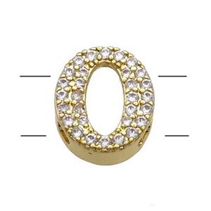 Copper Alphabet Beads Pave Zircon Letter-O 2holes Gold Plated, approx 10-13mm [FN34187]
