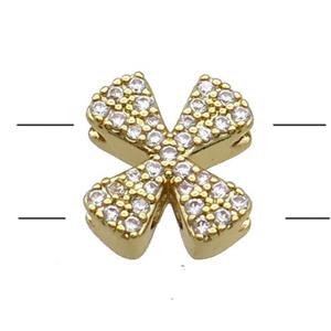 Copper Alphabet Beads Pave Zircon Letter-X 2holes Gold Plated, approx 10-13mm [FN34196]