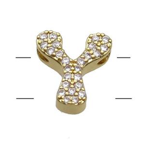 Copper Alphabet Beads Pave Zircon Letter-Y 2holes Gold Plated, approx 10-13mm [FN34197]