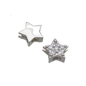 Copper Star Beads Pave Zircon Platinum Plated, approx 9mm [FN34208]