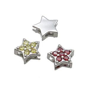 Copper Star Beads Pave Zircon Mixed Platinum Plated, approx 9mm [FN34211]