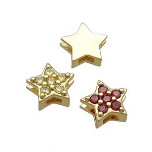 Copper Star Beads Pave Zircon Mixed Gold Plated, approx 9mm [FN34215]