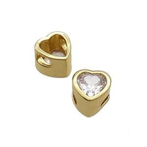 Copper Heart Beads Pave Zircon Gold Plated, approx 8mm [FN34217]