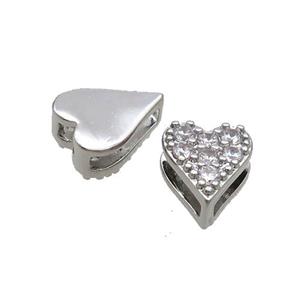 Copper Heart Beads Pave Zircon Platinum Plated, approx 7-8.5mm [FN34218]