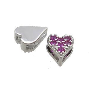 Copper Heart Beads Pave Hotpink Zircon Platinum Plated, approx 7-8.5mm [FN34219]