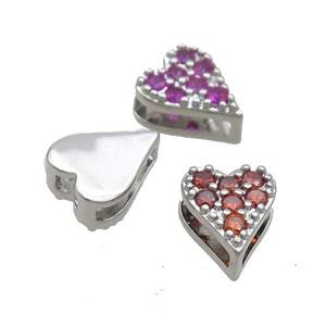 Copper Heart Beads Pave Zircon Mixed Platinum Plated, approx 7-8.5mm [FN34221]