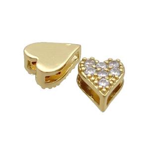 Copper Heart Beads Pave Zircon Gold Plated, approx 7-8.5mm [FN34222]