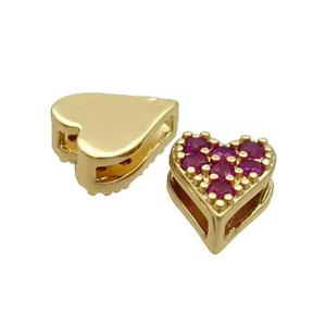 Copper Heart Beads Pave Hotpink Zircon Gold Plated, approx 7-8.5mm [FN34223]
