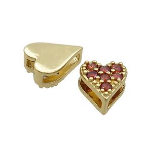 Copper Heart Beads Pave Red Zircon Gold Plated, approx 7-8.5mm [FN34224]