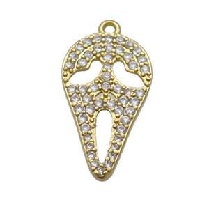Copper Ghost Pendant Pave Zircon Halloween Gold Plated, approx 12-20mm [FN34229]
