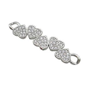 Copper Heart Link Connector Pave Zircon Platinum Plated, approx 8-35mm [FN34232]