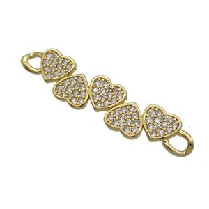 Copper Heart Link Connector Pave Zircon Gold Plated, approx 8-35mm [FN34233]