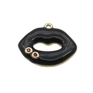 Copper Lips Pendant Black Enamel Gold Plated, approx 12-16.5mm [FN34237]