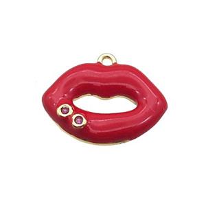 Copper Lips Pendant Red Enamel Gold Plated, approx 12-16.5mm [FN34238]