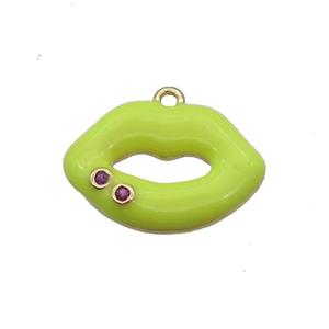 Copper Lips Pendant Olive Enamel Gold Plated, approx 12-16.5mm [FN34239]
