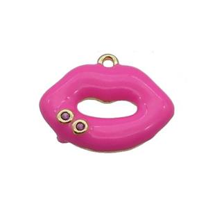 Copper Lips Pendant Hotpink Enamel Gold Plated, approx 12-16.5mm [FN34240]