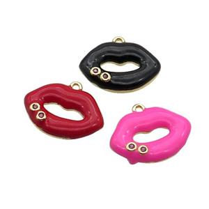 Copper Lips Pendant Enamel Mix Color Gold Plated, approx 12-16.5mm [FN34241]