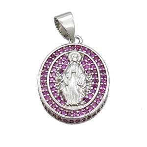 Copper Jesus Pendant Pave Hotpink Zircon Oval Platinum Plated, approx 16-19mm [FN34247]