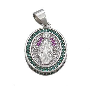 Copper Jesus Pendant Pave Zircon Oval Platinum Plated, approx 16-19mm [FN34249]