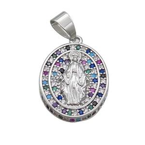 Copper Jesus Pendant Pave Zircon Multicolor Oval Platinum Plated, approx 16-19mm [FN34250]